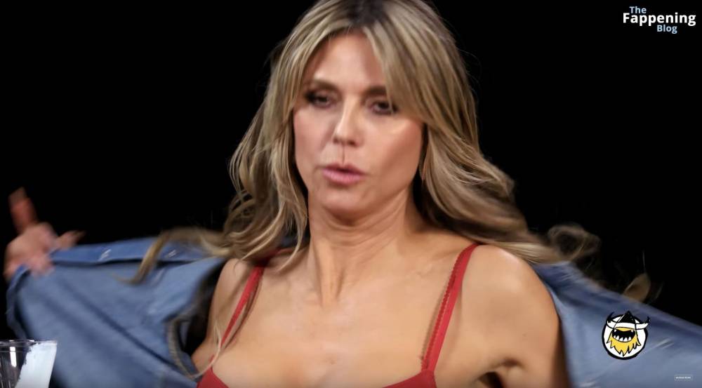 Heidi Klum Strips Down to Her Red Bra on Hot Ones (62 Pics + Video) - #4