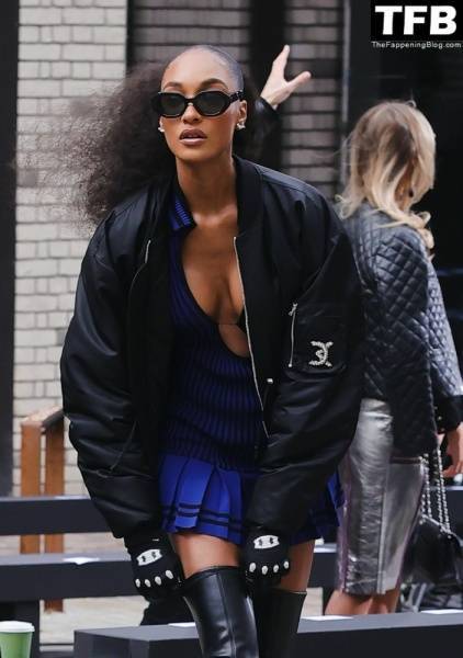 Jourdan Dunn Shows Off Her Sexy Legs and Tits at David Koma Fashion Show on www.modeladdicts.com